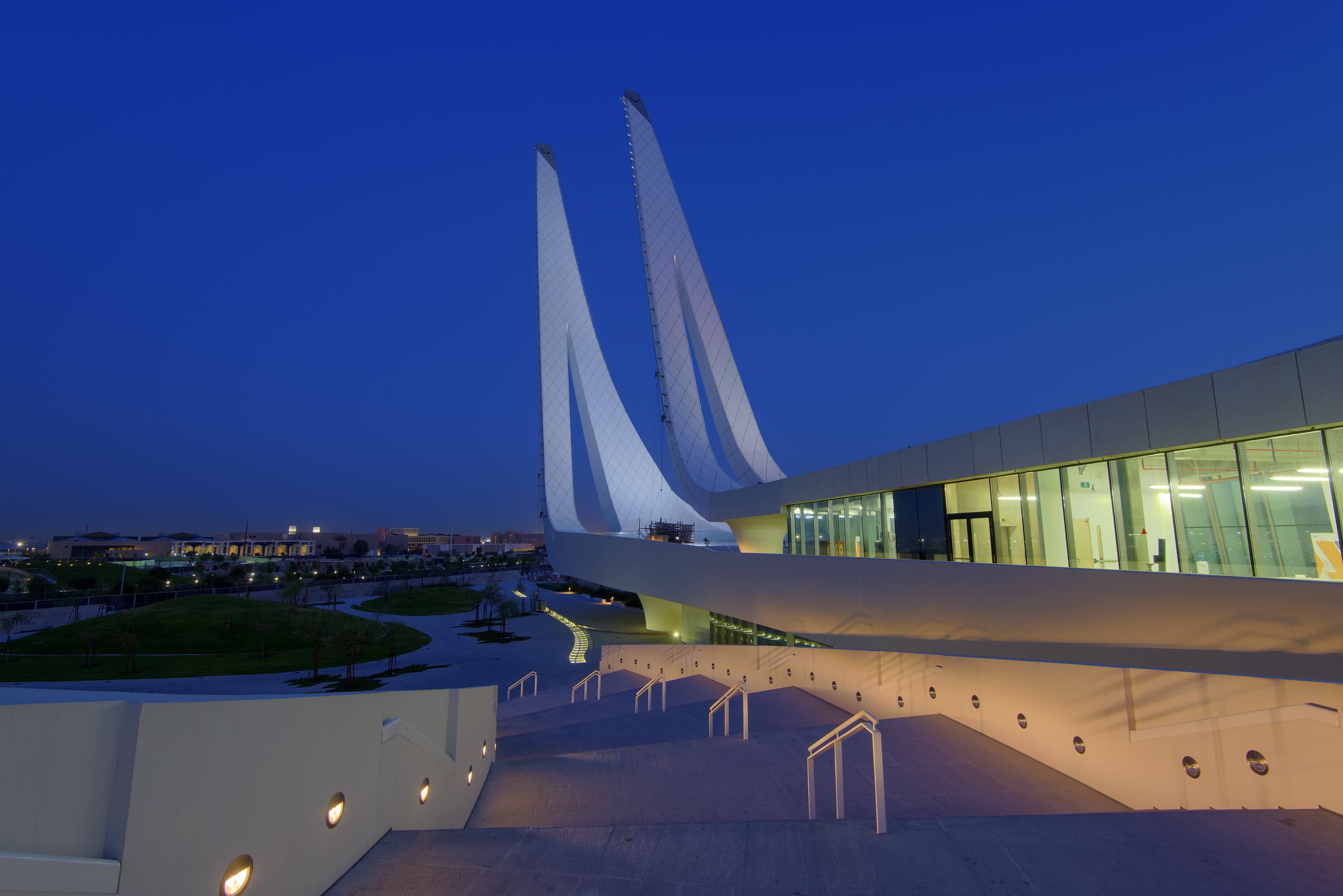 A calm Qatari mosque exterior for the mosque detail page
